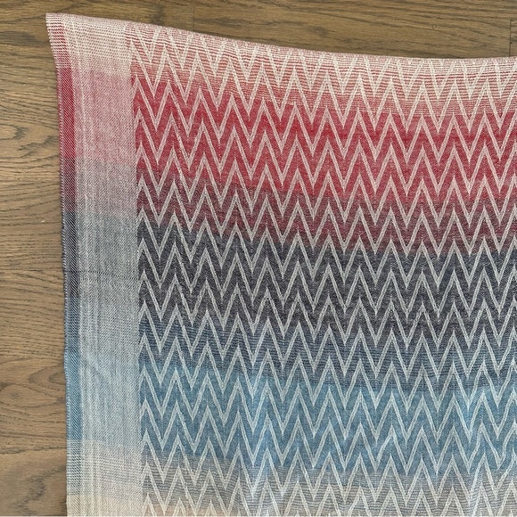 Vintage Missoni Scarf Silk / Cashmere in Classic Chevron Weave Tan, Blue, Red - Picture 8 of 8